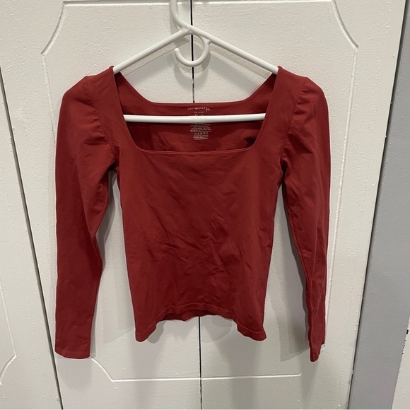 Free People Red Square Neck Long Sleeve Shirt - Picture 1 of 10